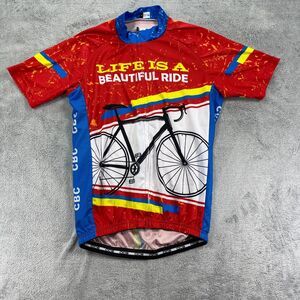 OCG Cycling Jersey Mens Medium Red Bluw Graphic Print Life Is A Beautiful Ride
